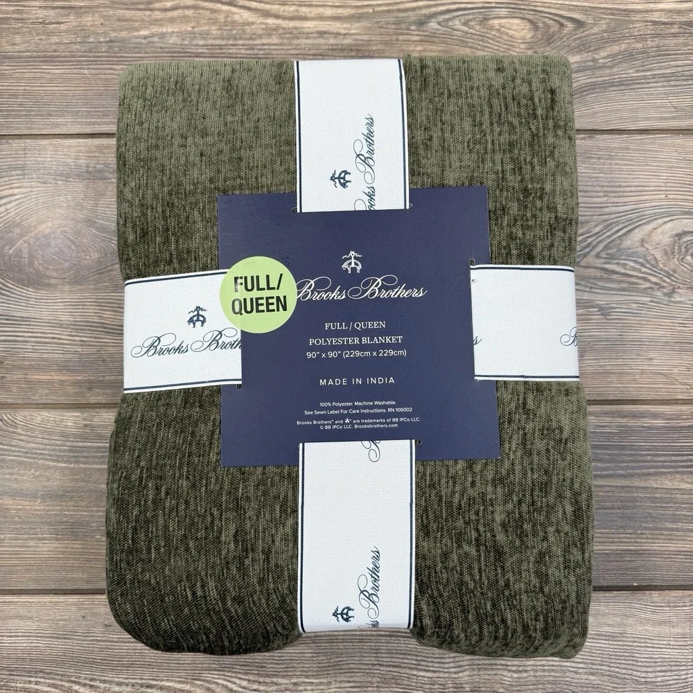 Brooks Brothers Decorative Blanket Green Chenille Textured‎ 90X90 NWT